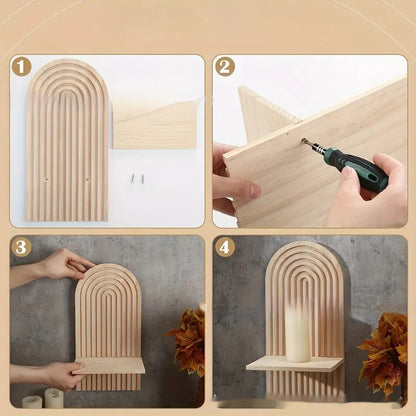 Wooden Arch Wall Hanging Candlestick Vase